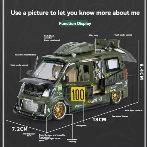 Image of Invite Enterprise Die-Cast Zinc Alloy 1:24 Scale Wuling Track Sports Van【Large】 with 6 Openable Doors,Lights & Music & Steerable Front Wheels【Random Color】【Pack of 1】