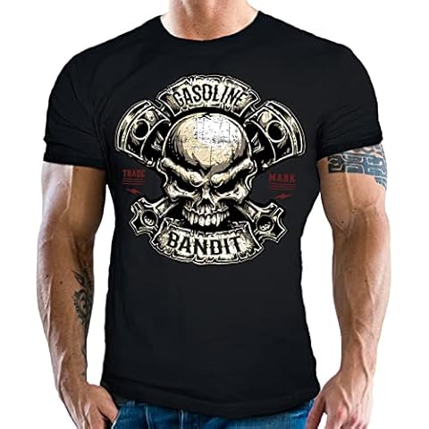 Camiseta de motorista con diseño de calavera de pistón Gasoline Bandit Cover