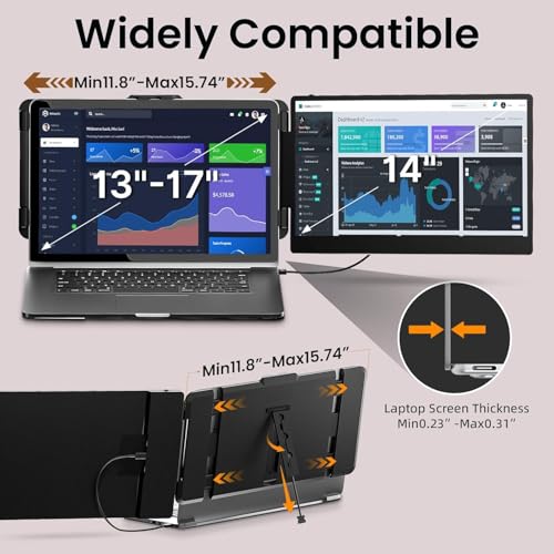 Image of ROYY Laptop Screen Extender, 14 inch Portable Laptop Monitor FHD 1080P IPS, 180 Rotation Dual Screen, One Cable Plug & Play, Extra Compatible with Windows /Mac /Android /Switch /PS Fits 13 inch-17 inch Laptops