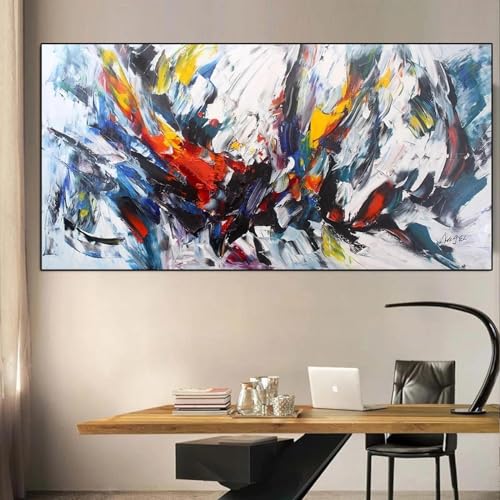 Art abstrait moderne 43x86cm avec cadre noir par HYFBH pour décorer les grands murs