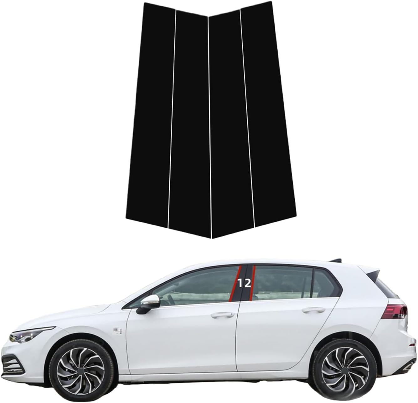 Car Door Pillar Posts Trim for Volkswagen Golf 8 2021 2022 2023 2024, Outer Pillar Post Panel Covers, Door Window Moldings Stickers Anti Scratch Glossy Black