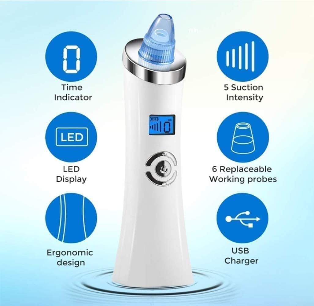 USB Oplaadbare Blackhead Remover, 5-versnellingssnelheid Regulering Blackhead Removal Tool, Facial Pore Cleaner met LED Display scherm en 6 zuighoofden for vrouwen en mannen