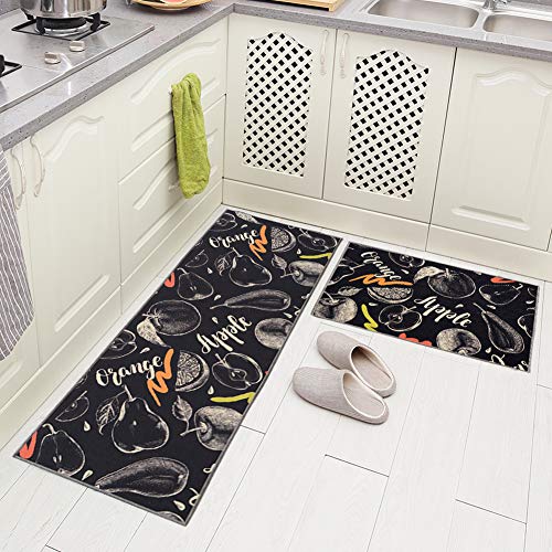 Carvapet 2 Piece Non-Slip Kitchen Rug TPR Non-Skid Backing Mat for Doorway Bathroom Runner Rug Set, Fruit Design (17