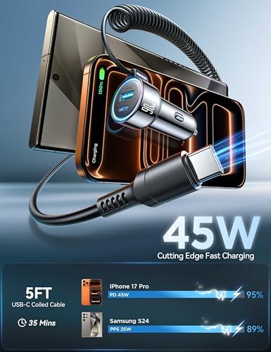 FLYLEADV 90W Car Charger USB C Fast Charge, PD45W for iPhone 17/16 Pro Max - 3