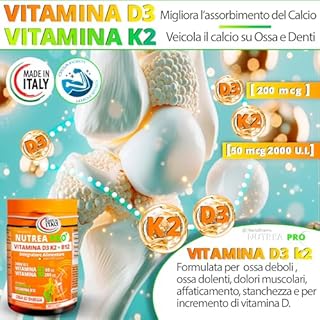 Vitamina d3 k2 2000UI - 200 Micro Compresse vit d3 k2 Arricchite con B12 e Acido folico. Supporto completo per ossa, muscoli ed energia - Integratore di Vitamina D senza glutine. Made in Italy