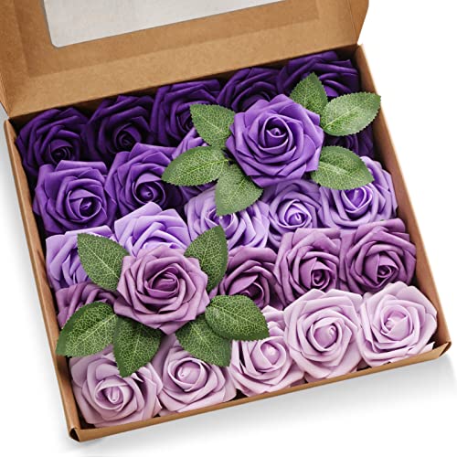Jaoswish Artificial Fake Flowers 25Pcs Purple Lavender Roses Wedding Decorations Flowers With Stems For Diy Bouquets Arrangments Centerpieces Table Decor For Shower Pary Home #TOP3