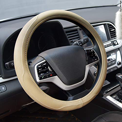 Ylife Microfiber Leather Car Steering Wheel Cover, Universal 15 inch Breathable Anti Slip Auto Steering Wheel Covers (Cream-Color)