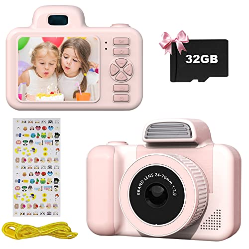 Toys for 3+ Years Old Boys Girls, Kids Selfie Camera for Toddler, Children Digital Video Toddler Camera, Christmas Birthday Festival Gift for Boys Age 3 4 5 6 7 8 9 with 32GB Card (Pink)