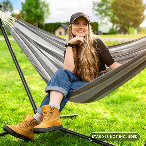 SUNCREAT Hammocks Outdoor Camping Double Hammock, Portable Camping Hammock, Light Gray & Dark Gray by SUNCREAT - Image 2