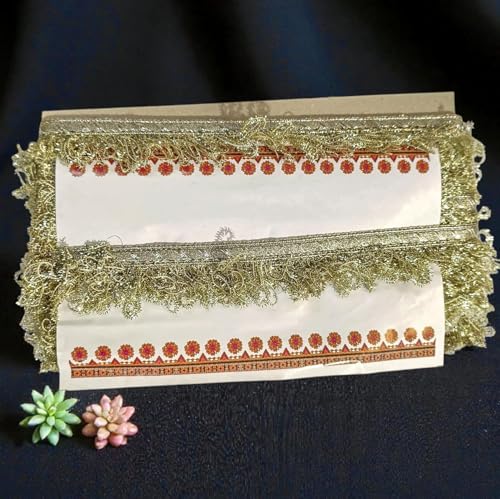 Image of Golden Kiran Fringe lace for Dupatta Wedding Bridal Dresses jhalar Trim, Fancy Kiran Lace for Fabric Dresses Decorating, khichdi jhalar Border Lace (Olive Water Golden)