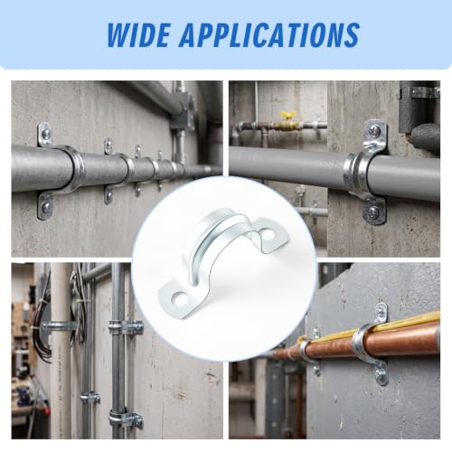 Image of Yaocom 100 Pcs 3 /4 inch Opening Pipe Strap, Galvanized Steel Conduit Clamp | U Bracket 2 Hole Mount for Pipe Fixing on Surfaces, Corrosion Resistant for Wall Ceiling, Heavy Duty Rigid Clamp Support