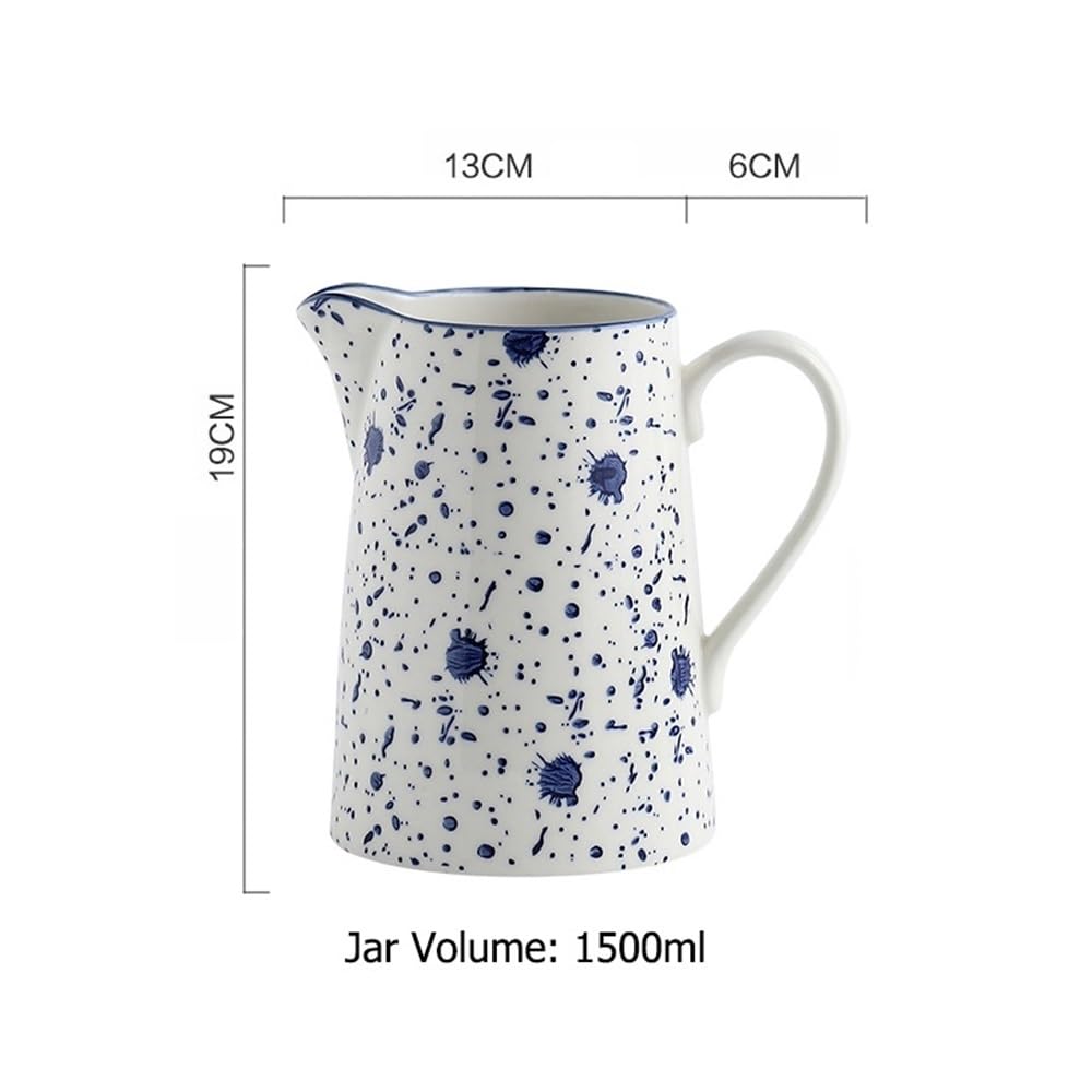 Beverage Serveware 1.5L Blue Ceramic Water Kettle With Handle Milk Tea Juice Pitcher Household Kitchen Water Pot Serveware Water & Cold Beverage Jug Water Carafe
