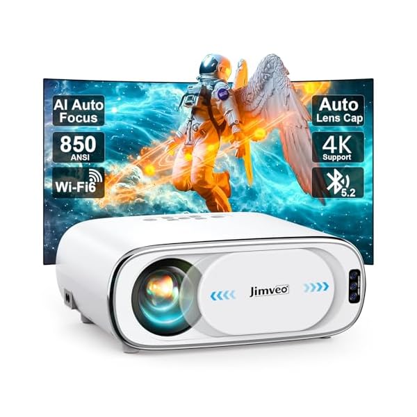 [AI Auto Focus+Auto Lens Cap]Outdoor-Projector 4K with WiFi 6 and Bluetooth:Upgrade 850 ANSI Native 1080P Jimveo Portable Projector, Auto 6D Keystone&Zoom,Home LED Movie Projector for Outdoor/Home Use