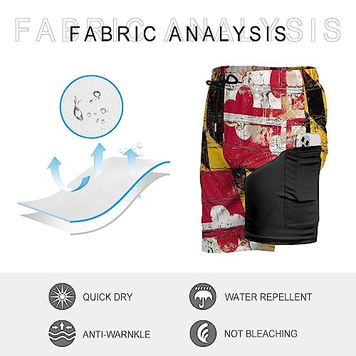 Maryland State Flag on Brick Wall Men's Swim Trunks Board Shorts with Compression Liner and Pocket Bathing Suits3