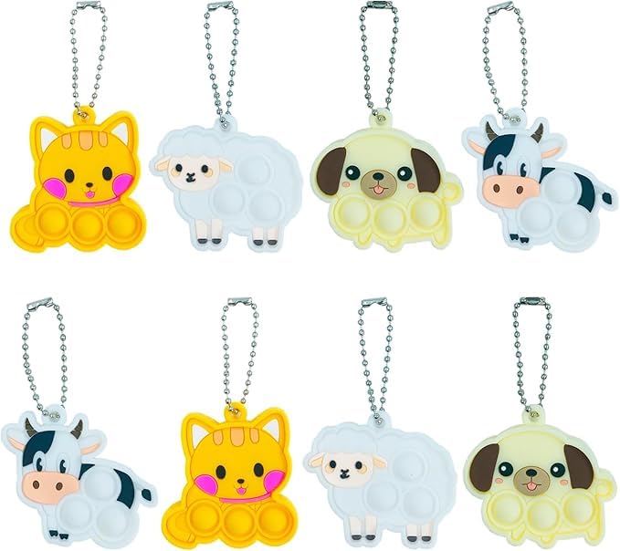 Cuackamily 8 Peizas Pop Fidget it Toys, Silicona Mini Juguetes Animales Llavero, Juguetes para Aliviar Estrés Squeeze Mini Pop Bubble Fidget, Juguete de Regalo para Cumpleaños para Niños Adultos