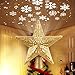 Christmas Star Tree Topper with Built-in Led Snowflake Projector Lights Hollowed Pentagram Tree Topper,Plug in Christmas Tree Ornament for Indoor Office Xmas New Year Holiday Tree Decoration
