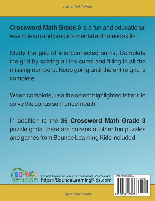Crossword Math Grade 3 mental arithmetic number puzzles and other games: 36 grade 3 level puzzle grids and dozens of other fun activities: Education resources by Bounce Learning Kids 2 51PuR5AnszL