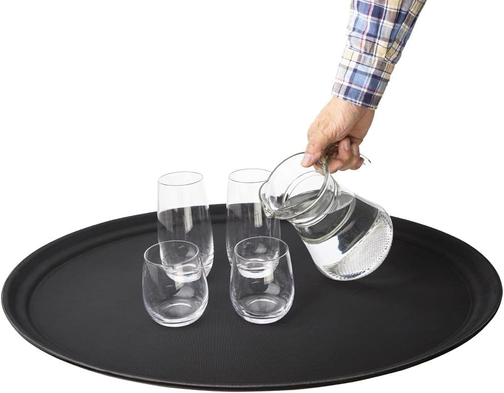 Olympia Kristallon Oval Non-Slip Serving Tray, Black, Size: 685(W) x 560(D)mm / 27 x 22 inch, Polypropylene Plastic Tray, Food or Drink Serving Tray - Pubs, Clubs, Nightclubs, Restaurants, Home, C162