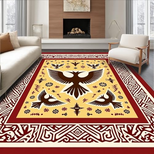ODIKA Flatwoven Area Rug 4x6 ft, Native Thunderbird with Sacred