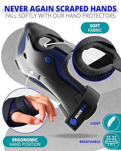 Image of SKATEWIZ Kids Knee Pads and Elbow Pads Set - Wrist Guards for Skateboarding - Smash - Size M /L Blue Black - Skating Protective Gear, Roller Skates, Skateboard - Ice Skating Kids
