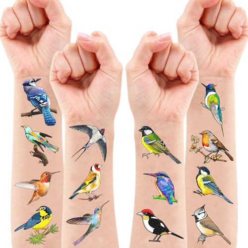 Meoisdabest 109 Pcs Small Rainforest Bird Temporary Tattoos Birthday Party Decorations Supplies Favors Hawaiian Summer Hummingbird Decor Stickers For Girls Boys Gift School Prizes Rewards thumb #1