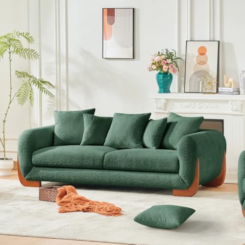 Image of Velvet Contemperory Sofa with Cushion Chaise Lounge Sectional Sofa Perfect for Living Room & Bedroom Guests Home & Office (Boucle 3+1+1 Green, 5 Seater)
