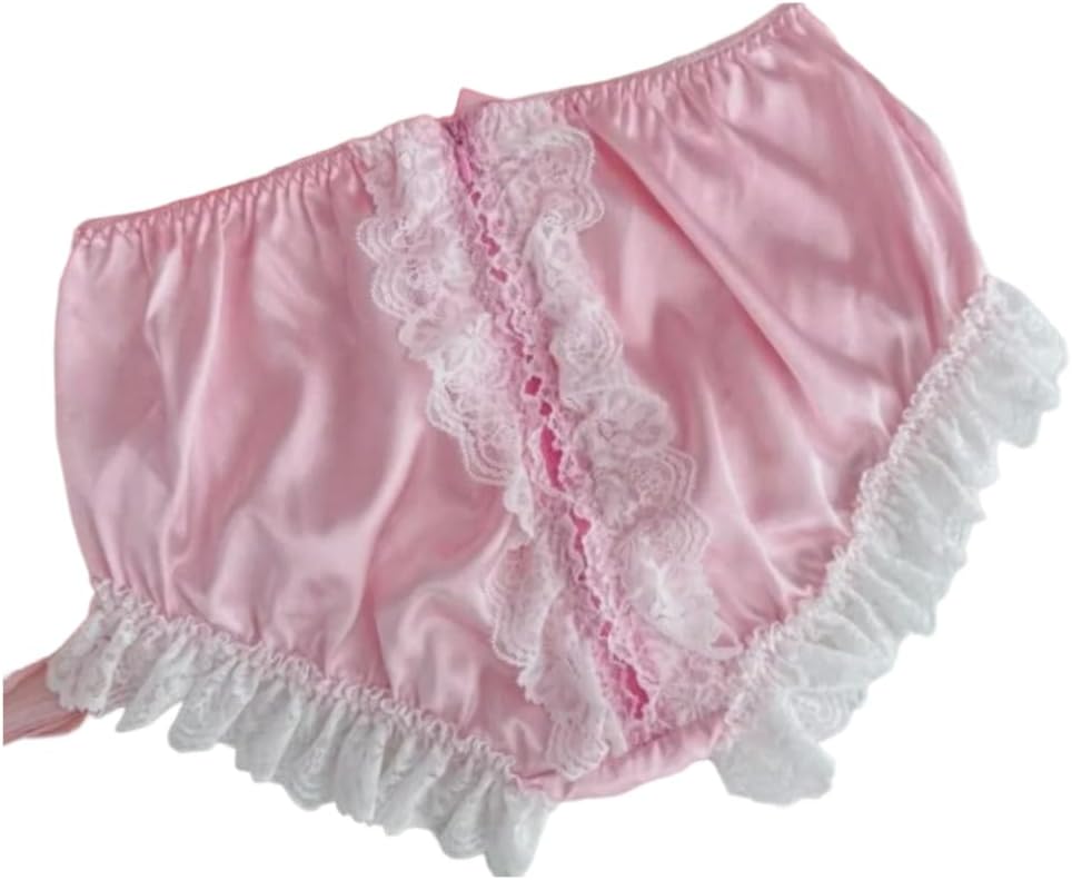 Women Pink Satin Triangle Shorts Lace Feminine Underwear Cosplay Lingerie Party Customization