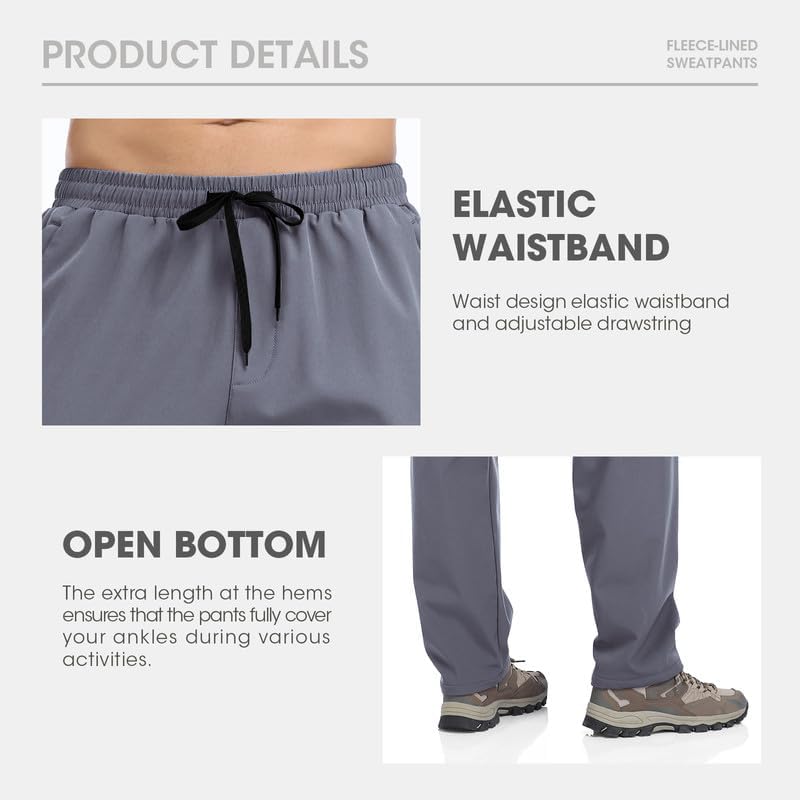 Men's Fleece Lined Pants Winter Athletic Workout Running Sweatpants Zipper Pockets Water Resistant Warm Joggers - Image 6