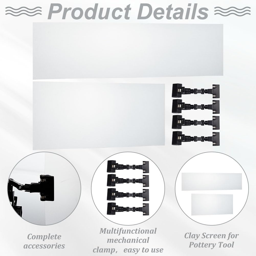 WEBEEDY 2 Pack Clay Screen for Pottery Tool, 2 Sizes Splash Guards with 4 Adjustable Clamps & Adhesive Dots, Ceramic Wheel Splash Protection Shield for Pottery Clay Wheel Tool Supplies
