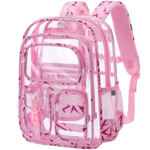 Image of Three-layer Clear Backpack, Heavy Duty Clear Bookbag for Kids, See Through Backpack Transparent Bag for Girls Boys (Pink Lightning)