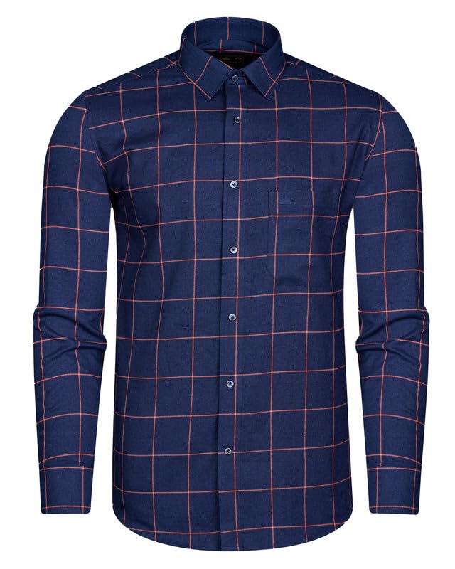 FRENCH CROWN Rhino Blue Windowpane Dobby Textured Premium Giza Cotton Shirt