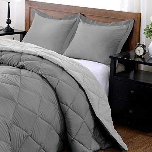 Downluxe Lightweight Solid Comforter Set (King) With 2 Pillow Shams - 3-Piece Set - Charcol And Grey - Down Alternative Reversible Comforter #TOP2