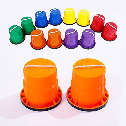HAPPYMATY Topfstelzen für Kinder rutschfeste Stelzen mit Gummirand Verdickte Kunststoff Laufdollis Kindersport Kindergarten Eimerstelzen (Orange) Cover