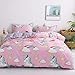 Produktbild Omela Bettwäsche Kinder Einhorn 135x200 Mädchen Rosa Bettbezug Kinderbettwäsche Set Unicorn Wolken Regenbogen Muster Rosa Grau Wendemotiv Mädchenbettwäsche mit Kopfkissenbezug 80x80 cm