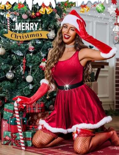 Avidlove Christmas Lingerie for Women Santa Babydoll Velvet Lingerie Dress - image 4