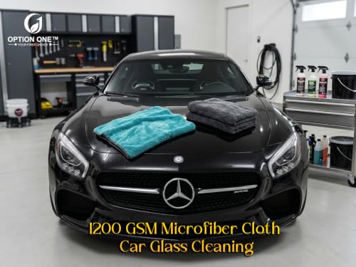 Image of OPTION ONE 1200 GSM Microfiber Cloth Car Cleaning Towel 60x40 cm 2 Pack Twisted Grey Blue Charcoal Grey Microfiber Towel Car Detailing Washing Drying Polishing