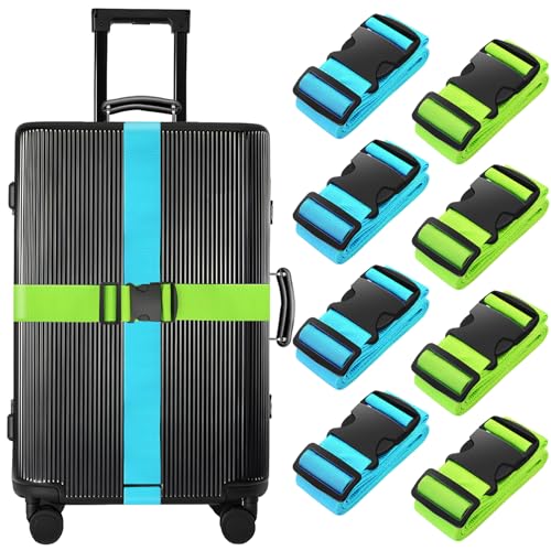 Image of BILIONE 8 Pcs Luggage Straps, 79 inch Long Belts Keep Suitcase Secure While Traveling, TSA Approved Add a Bag Premium Accessory for Travel Bag Closure (4Pcs Blue + 4Pcs Green)