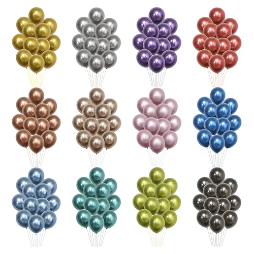 Image of Chrome Metallic Balloons Multicolour 100 pcs Glossy Latex Balloon for Birthday Decoration Kit Wedding, Anniversary Floral Garland 10 Inch Helium Supported