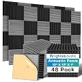 Knightsacoustic 48 Pack Sound Proof Foam Panels for Walls with Self Adhesive, 12x12x1 Acoustic Foam Panels, High Density Acoustic Panels Sound Absorbing, Fire Resistant Studio Sound Proofing Black