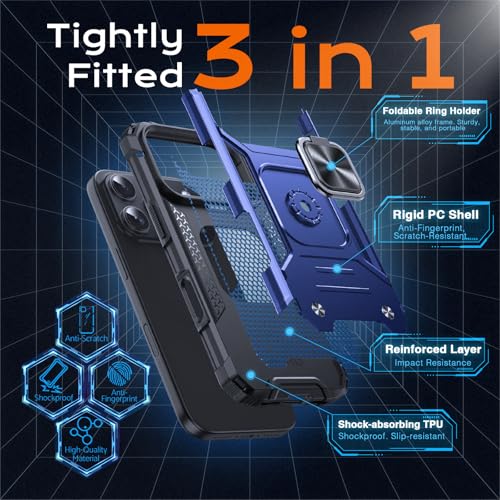 Image of Anqrp Heavy Duty Case for iPhone 17 Pro Case with Enhanced Ring Holder Grip Stand, Military Grade Shockproof Rugged Drop Protective Silicone Hard Slim iPhone 17 Pro Phone Case Cover,Vivid Blue