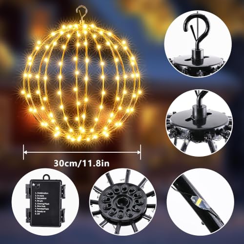 iBaycon Weihnachtsbeleuchtung Außen kugel 30CM 2 Stück Warmweiße Batterie – Ansicht 5
