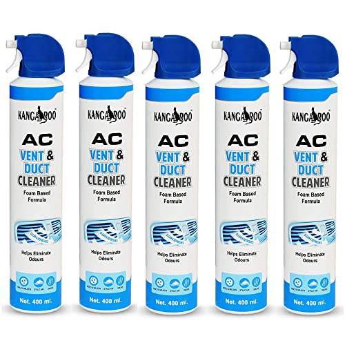 Image of Kangaroo Car AC Vent & Duct Cleaner Odor Neutralizer Spray Form with Long Nosal Pipe for Effective Cleaning 400 ml - Pack of 5