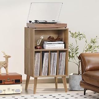 Support pour tourne-disque, moderne, peut contenir jusqu’à 160 albums, support de rangement en vinyle Mid-Century avec pieds en bois, étagère d’affichage pour tourne-disque, chêne - Les Beatles, Paul McCartney, John Lennon, RIngo Starr, George Harrison Support pour tourne-disque, moderne, peut contenir jusqu'à 160 albums, support de rangement en vinyle Mid-Century avec pieds en bois, étagère d'affichage pour tourne-disque, chêne – Image 2