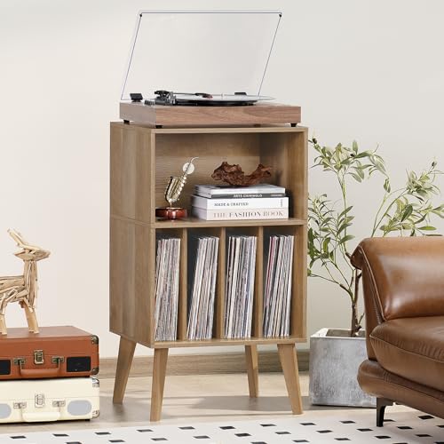 Support pour tourne-disque, moderne, peut contenir jusqu’à 160 albums, support de rangement en vinyle Mid-Century avec pieds en bois, étagère d’affichage pour tourne-disque, chêne - Les Beatles, Paul McCartney, John Lennon, RIngo Starr, George Harrison Support pour tourne-disque, moderne, peut contenir jusqu'à 160 albums, support de rangement en vinyle Mid-Century avec pieds en bois, étagère d'affichage pour tourne-disque, chêne – Image 3