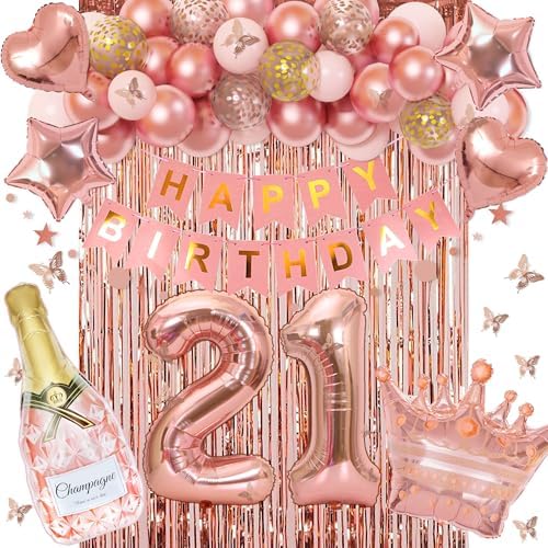 Ouddy Life 21st Birthday Decorations for Her, Rose Gold Party Dec...