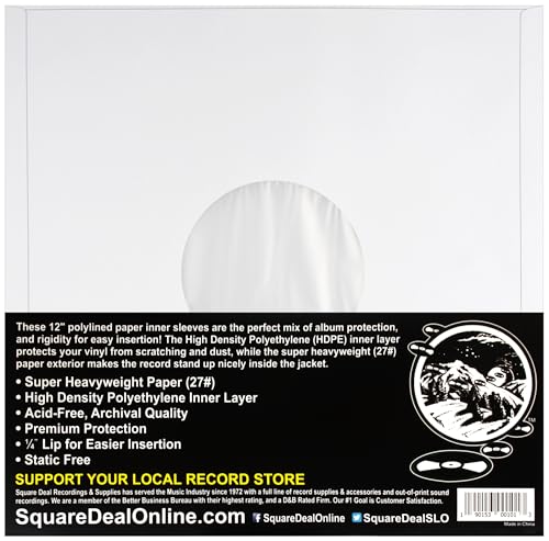 12" Premium Polylined Heavyweight Record Inner Sleeves - Archival Quality, Heavyweight Paper & Plastic #12IA (25)