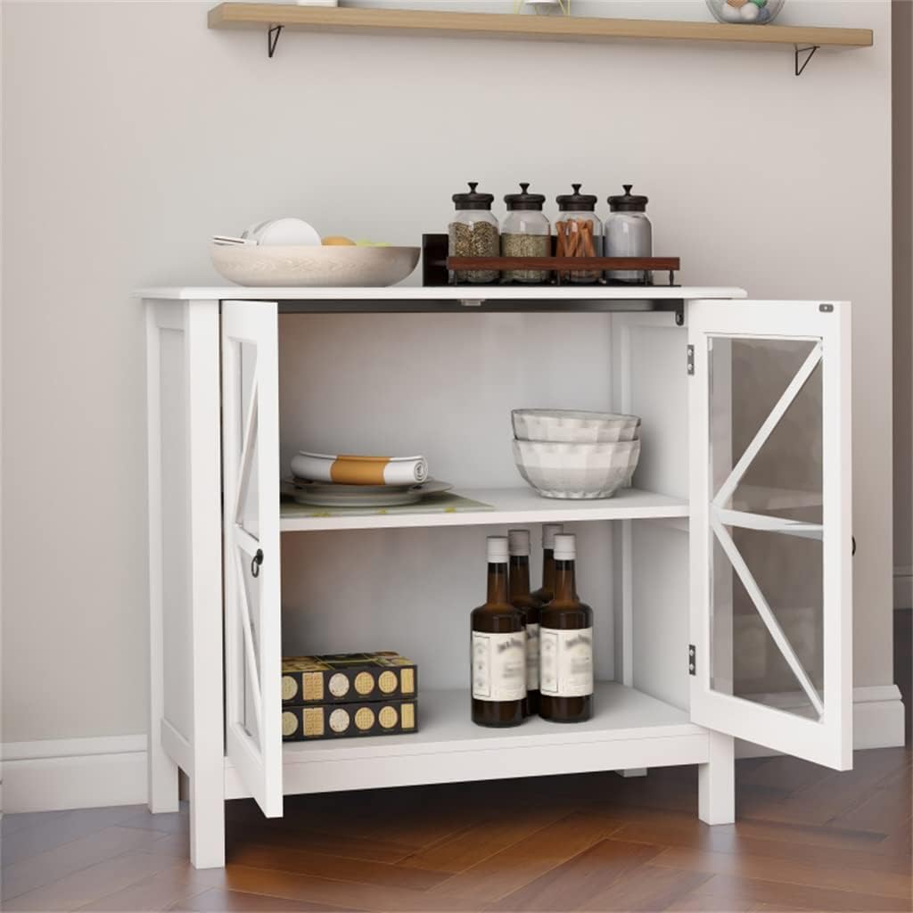 Living Room Wooden Sideboard Floor Standing Kitchen Storage Cabinet with Double Glass Doors Console 31.5x29.9x14.37in (Color : D, Size : As Shown) (E As Shown)