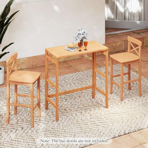 Image of Tangkula Acacia Wood Outdoor Folding Bar Table, Patio Rectangle Counter Height Pub Table with Slatted Tabletop, for Balcony, Backyard Garden and Poolside