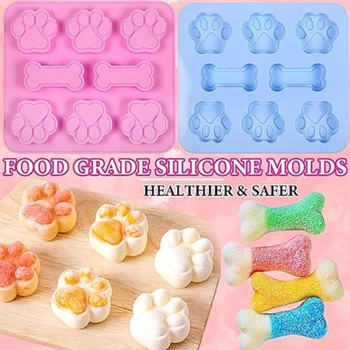YYUEZHI 3 Stück Hundeeis Form, Silikonformen Gießformen Hundepfoten, Schokoladenformen Silikon, Hundepfoten Und Knochenform, Backmatten für Hundeleckerlies, SüßIgkeiten, Gelee, Eiswürfel