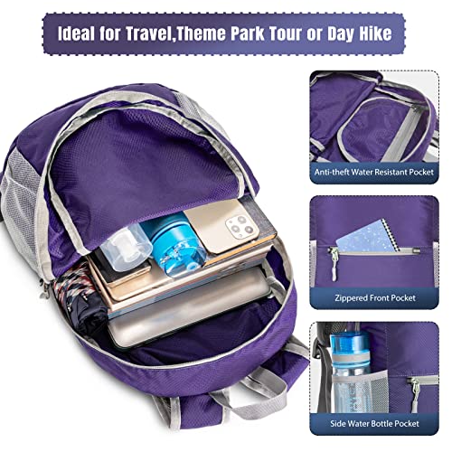 ZOMAKE Ultra Lightweight Hiking Backpack 20L, Packable Small Backpacks Water Resistant Daypack for Women Men(Purple) - Image 5